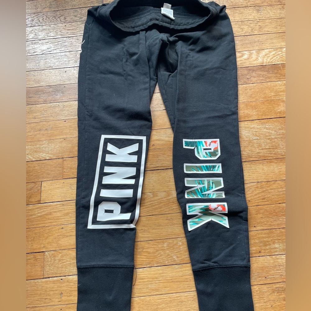 PINK black joggers with logo